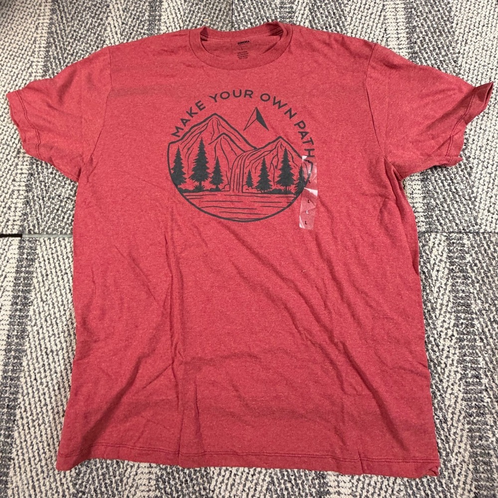 Sonoma Mens Large Red Heather Mountain Graphic Tee Make Your Own Path RN117508